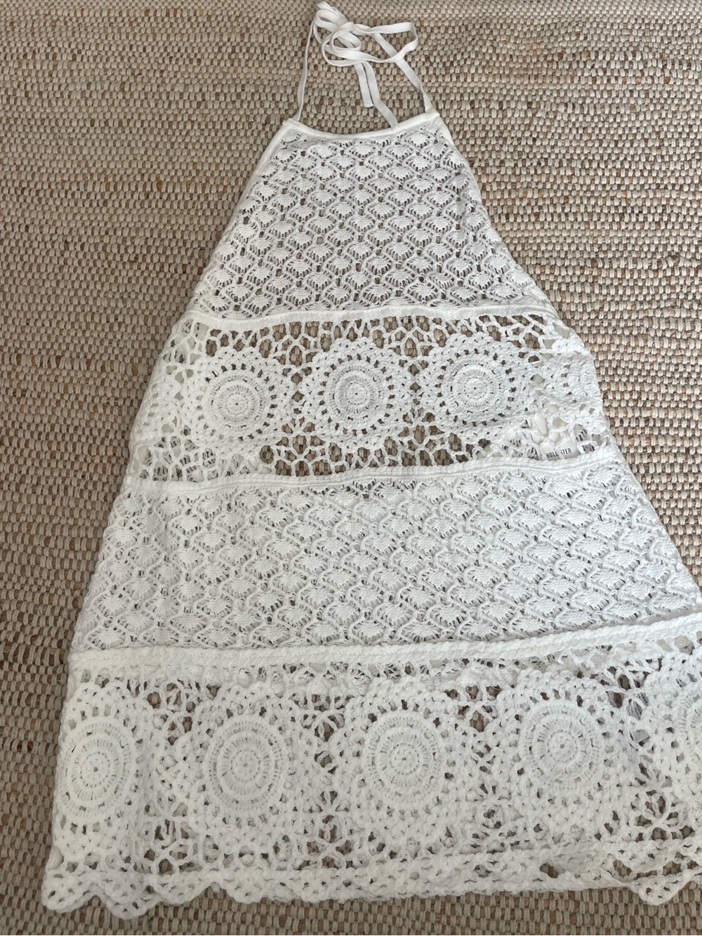 Hollister White Crochet Halter Mini Dress Beach Cover Up